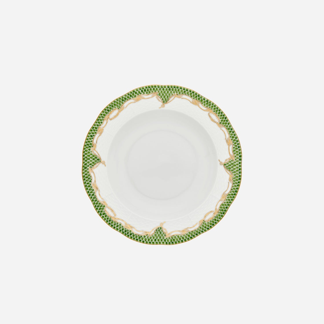 Assiette creuse vert écaille de poisson et or 23cm