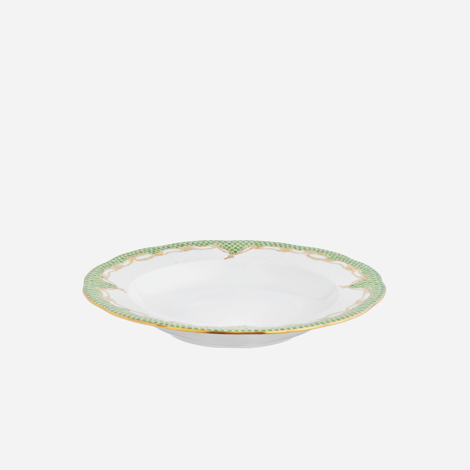 Assiette creuse vert écaille de poisson et or 23cm