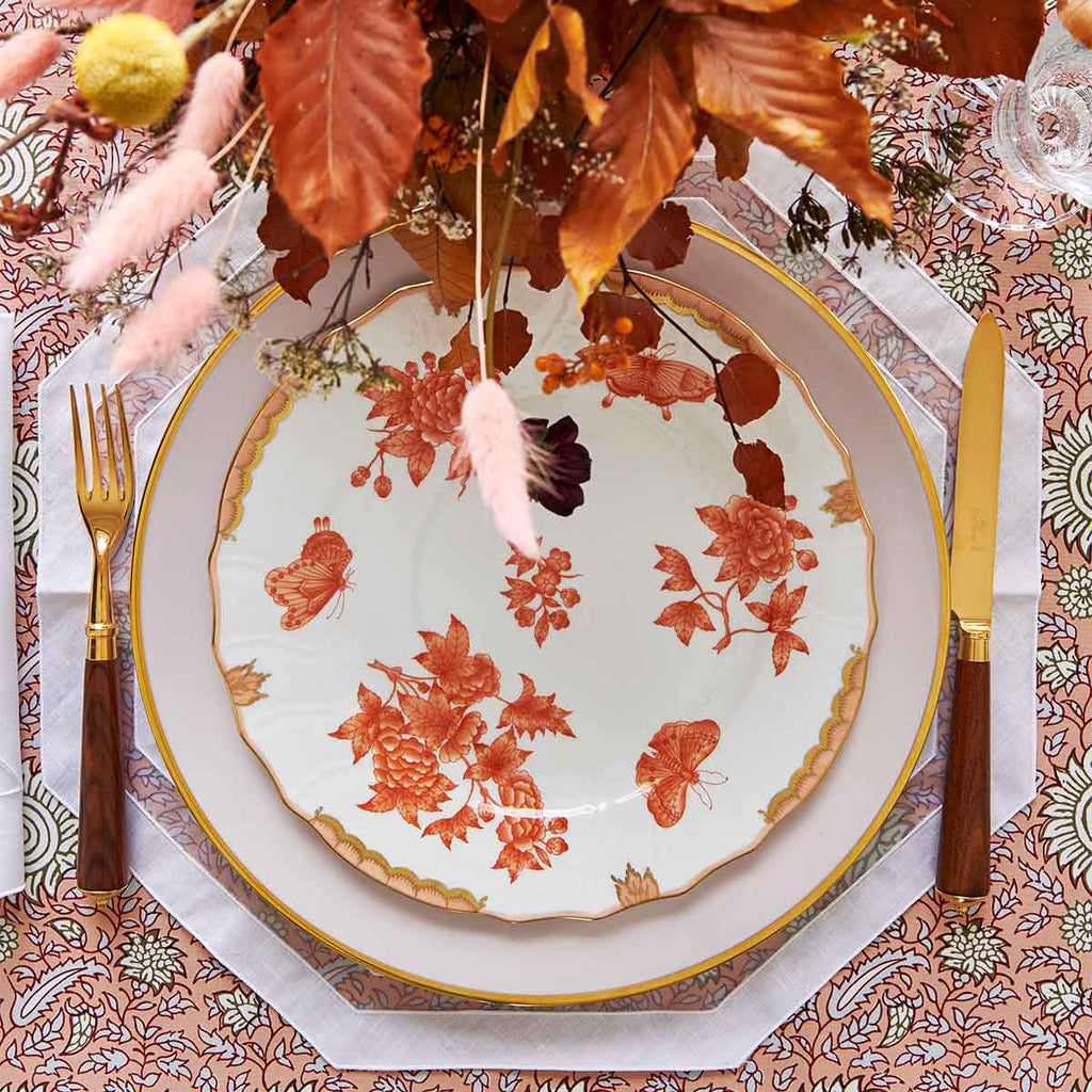 Assiette plate rouille à motifs floraux 25,5 cm